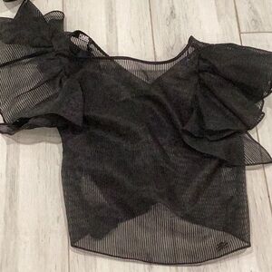 Karl Lagerfeld Black Sheer Ruffle Top